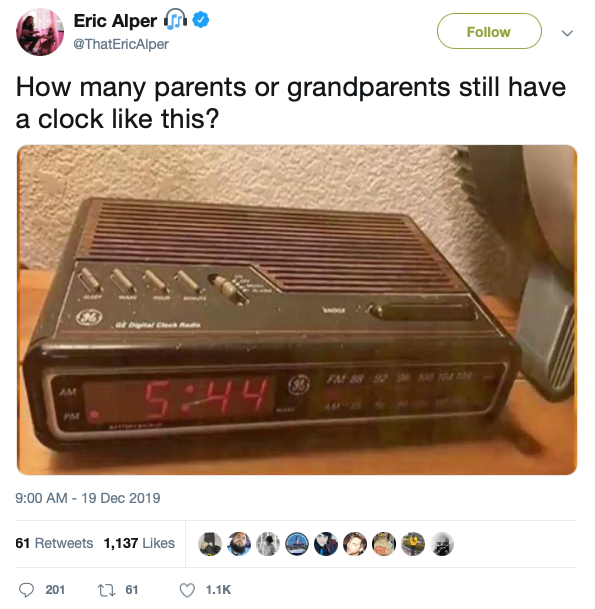 Eric Alper's tweet about clock radios