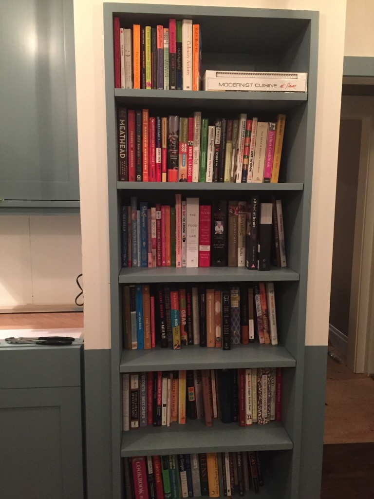 Cookbooks on shelves